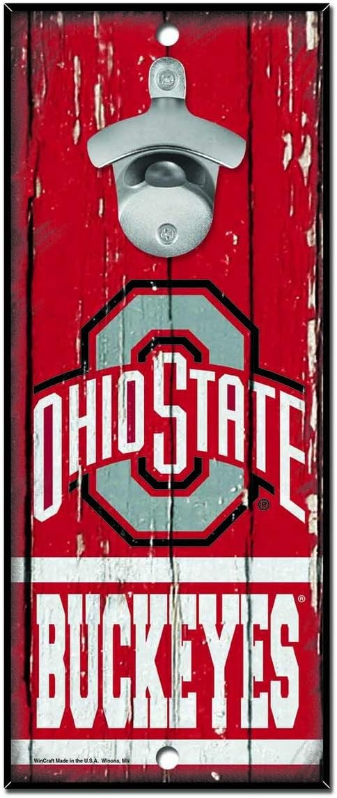 WinCraft NCAA Ohio State Buckeyes 5x11 Wood Sign Bottle Opener, Team Colors, 5"x11"
