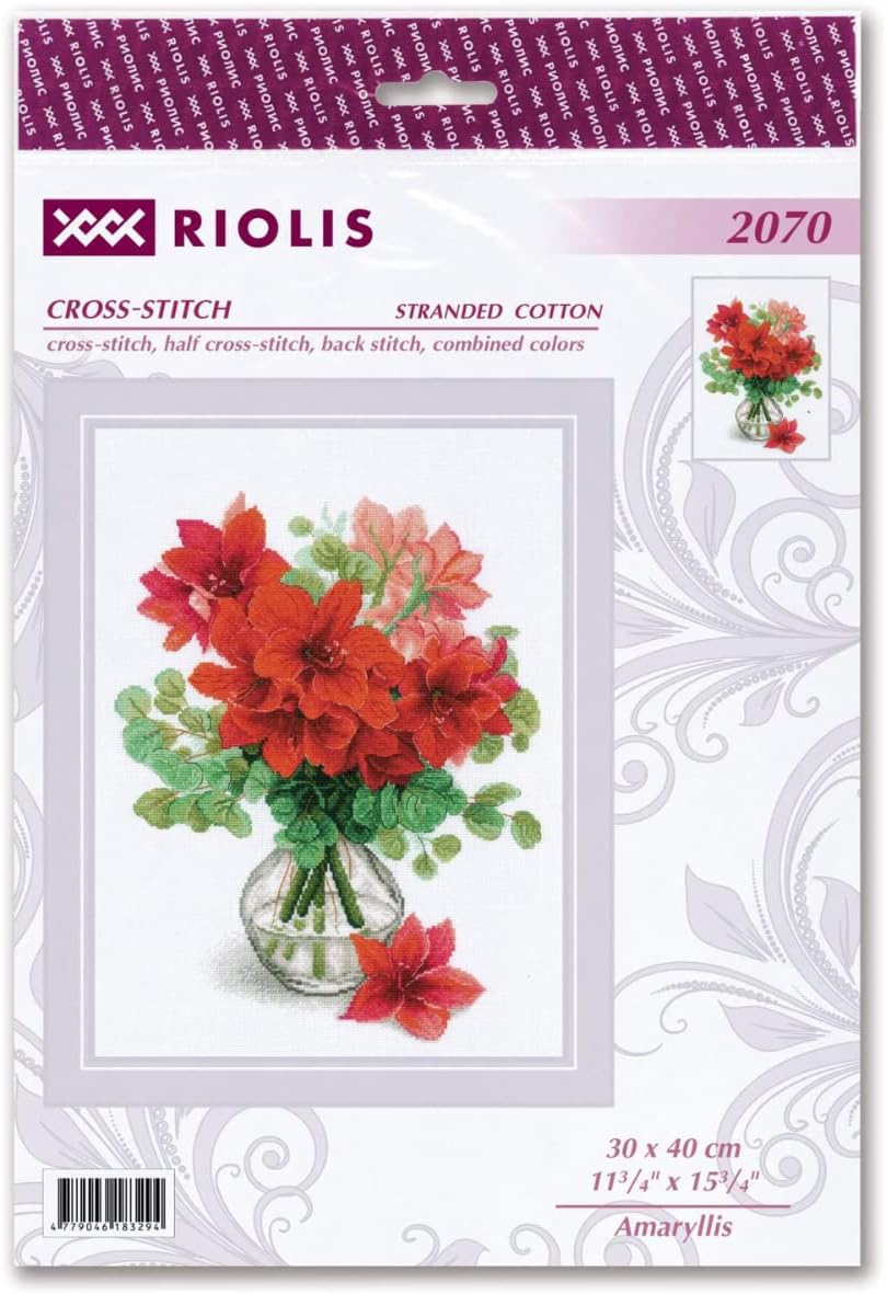RIOLIS - Amaryllis 2070, Cross Stitch Kits 11¾"x15¾, Cross Stitch Kits for Beginners & Advanced, Crossstitching Kit Adult, Embroidery Counted Stitching Kit