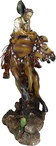 Miniatura 5 de Ebros Gift Figura rústica de vaquero occidental con sombrero y cuerda de lazo montando en la cría de caballos Bronco Rodeo Estatua del Viejo Mundo