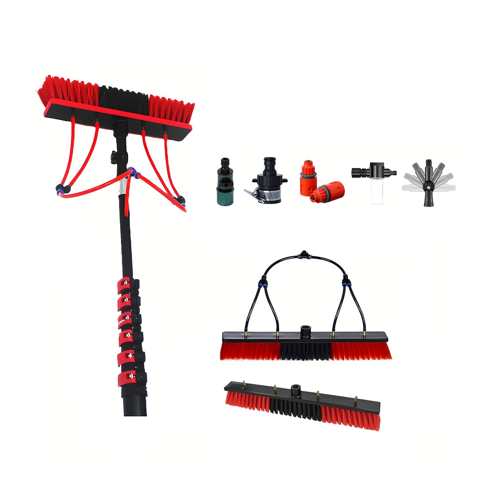 Exterior Window Cleaning Kit with Carbon Fiber Water Fed Pole,Solar Panel Brush,Telescopic Cleaning Pole for Glass Walls,Solar Panels,Skylights and High Windows(9m)