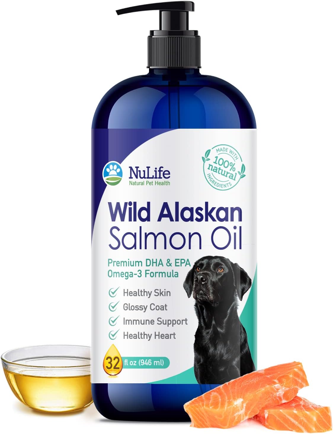 100% Pure Wild Alaskan Salmon Oil for Dogs, Omega 3 Dog Fish Oil Liquid, Skin and Coat Supplement for Shedding, Dry Itchy Skin and…