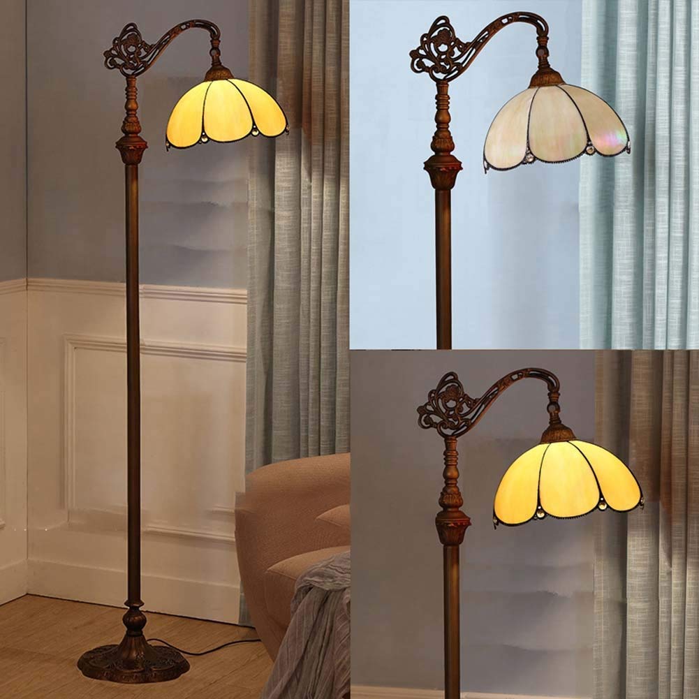 IUokLU 12 inch Tiffany-style Floor Lamp,Vintage Stained Glass Floor Lights with 1 Light, Decoration ReadStandLight/Bedroom/Office, E27 (8)