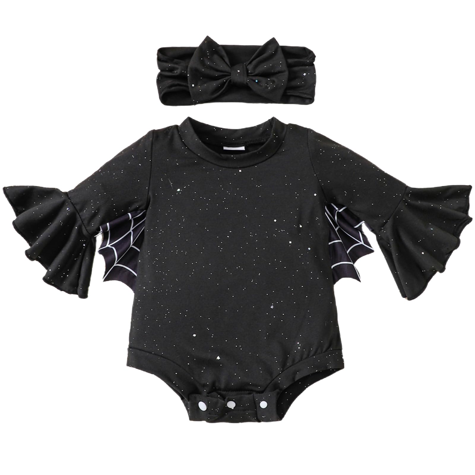 TAGVO Toddler Baby Boys Girls Halloween Costume 0-18 Months, Toddler Newborn Baby My First Bat Pumpkin Outfits Romper Headband Bodysuit Set Dress Up for Kids Halloween Party Fancy Cosplay — image 1