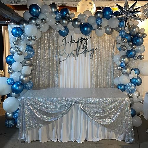 Image of Silver Sequin Backdrop Curtains-6 Panels 2FTx8FT Silver Backdrop for Valentines Day, Glitter Party Decorations Background Drapes for Wedding Birthday Anniversary Graduation Photo Booth Decor