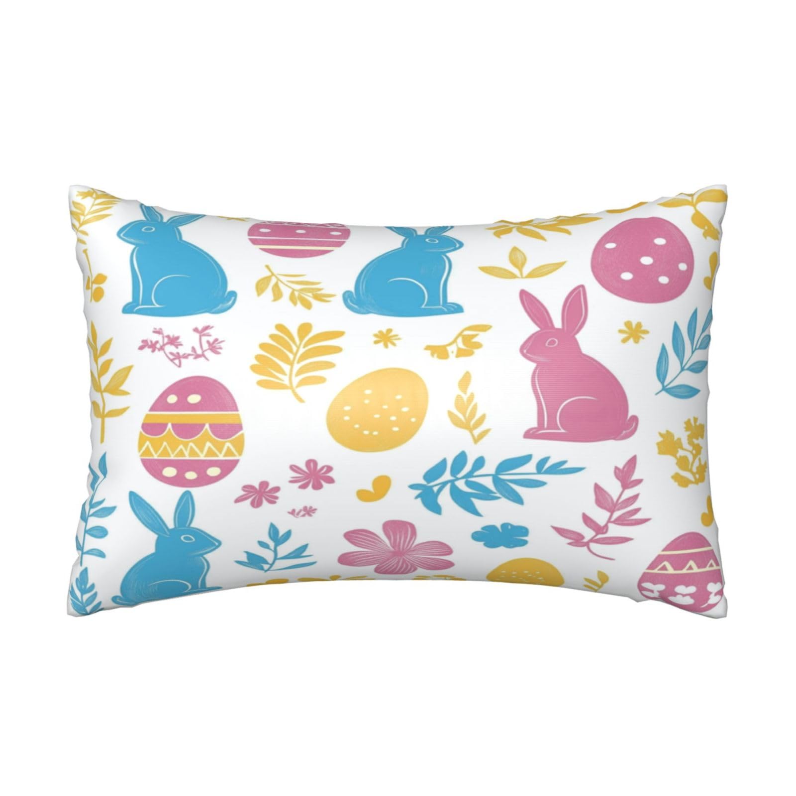 Leaves Bunny Easter Satin Pillowcase Silk Pillow Cases for Hair and Skin Slipping Body Pillow Cover with Zipper Queen Size 20x30 Pillowcase Decorative for Kids Bedroom