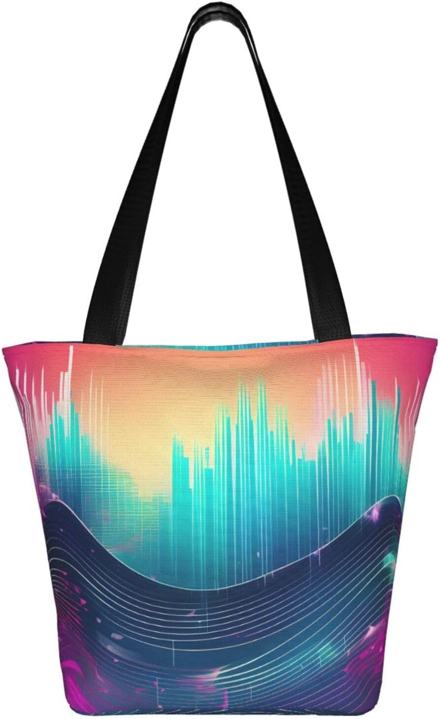 Cool Music sound wave Print Comfortable Summer Shoulder Bag Canvas Tote Travel Beach Hiking Shopping Weekend