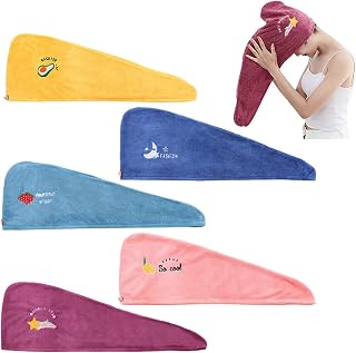 Rapid Drying Towel with Buttons Soft Dry Hair Drying Towels Hair Wrap Towels Super Soft Fast Drying Turbans for All Hair Types 5Pcs