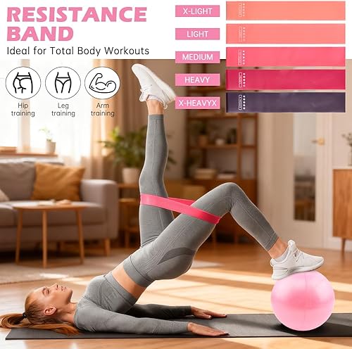 Miniatura 4 de Kit esencial de pilates para mujer, equipo de entrenamiento en casa de 14 piezas con anillo de bola circular de pilates, bandas de resistencia y