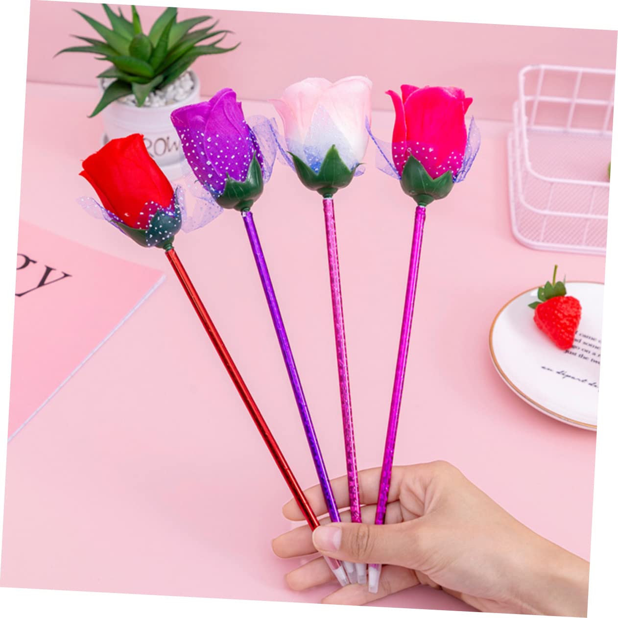 VILLCASE Lot De 4 Stylos À Bille En Forme De Rose Stylos De Signature Fantaisie Papeterie De Bureau Stylos Décriture Créatifs Matériaux Compacts Et Légers 20 Pièces X 4