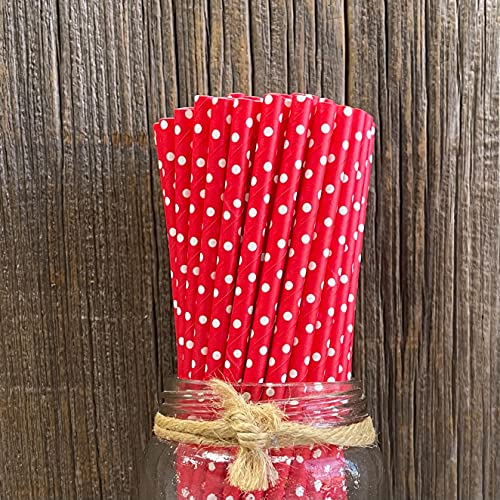 Pitillos de papel rojos y blancos con lunares, 7.75 pulgadas, pack 50 miniatura 6