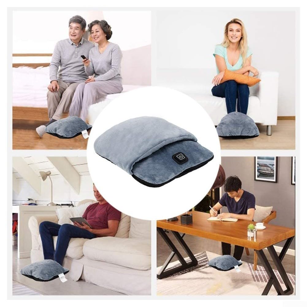 Calentador de pies eléctrico con masaje vibratorio, almohadilla térmica portátil de franela para uso en casa, oficina, automóvil, regalos para hombres y mujeres, gris