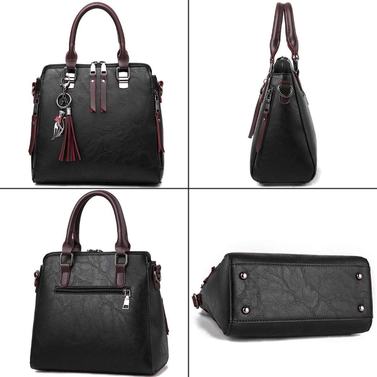 Dayfine Women Handbags Leather Satchel Tote Bags Top Handle Handbag Shoulder Bag Zip Purses Crossbody Bag Cute Cat Pendant