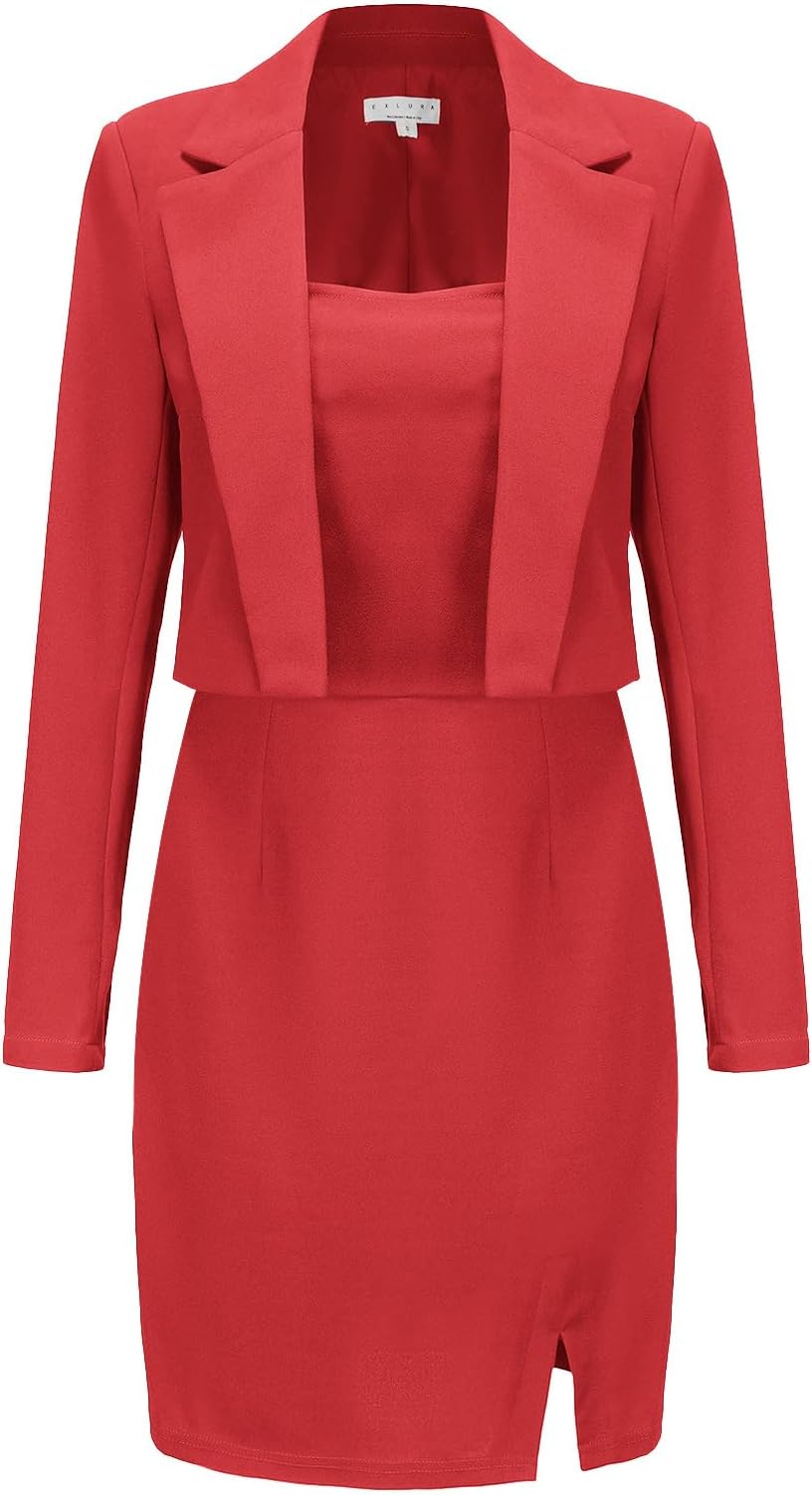 EXLURA Women's Professional Business Lightweight Blazer Dress Suit Sets 2 Piece Work Office Fashion Outfits