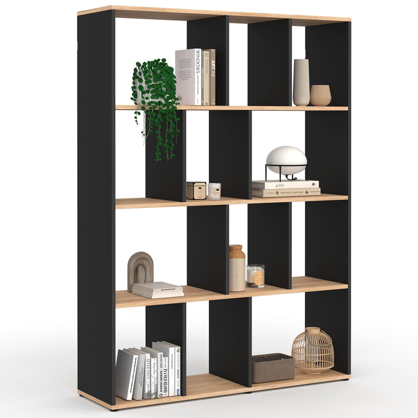 IDMarket - Etagère bibliothèque JENA 4 Niveaux Noir et Effet Bois 143 cm