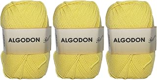 Hilo Ovillo de Algodón Premium 100% Algodón perfecto para DIY y tejer a mano (Color Amarillo 100 g, aprox. 220 metros Pack de 3 pcs)