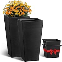 VEVOR 22 Inch Tall Outdoor Planters Set of 2, Black Modern Drainage Pots for Porch Patio Indoor Plants, Durable PP Flower Tree Pots