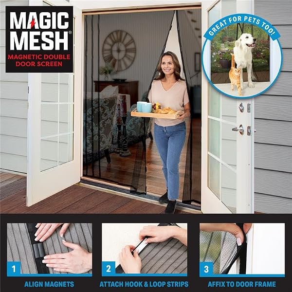 Magic Mesh Double Door- Hands Free Magnetic Screen Door, Fits French & Sliding Doors 75 in x 83 in by Magic Mesh - Image 2