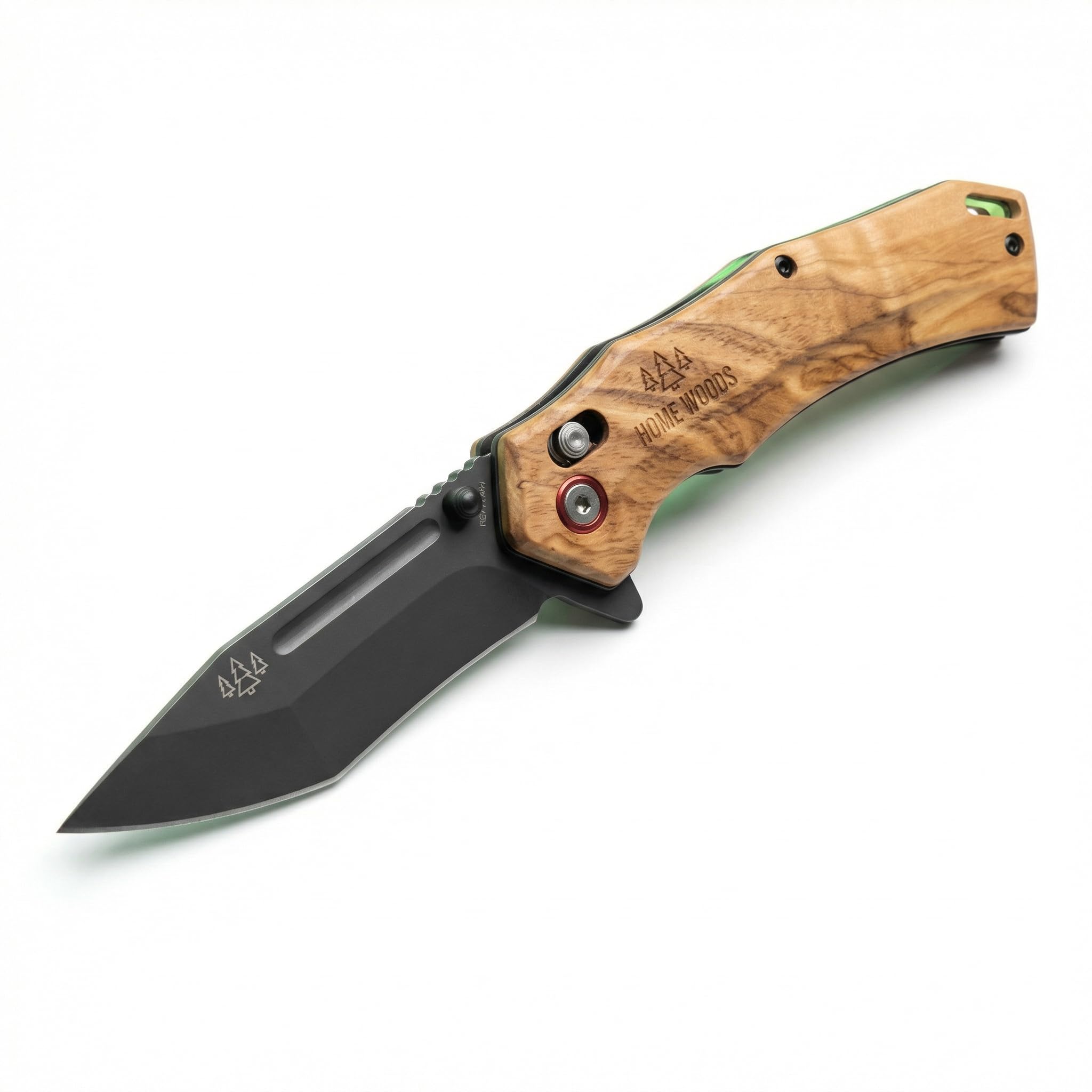Outdoormesser, Einhandmesser – Klappmesser mit 7Cr17MOV Edelstahlklinge – Ergonomischer Griff mit leuchtendem Rücken – inkl. Ledergürteltasche & Zubehör