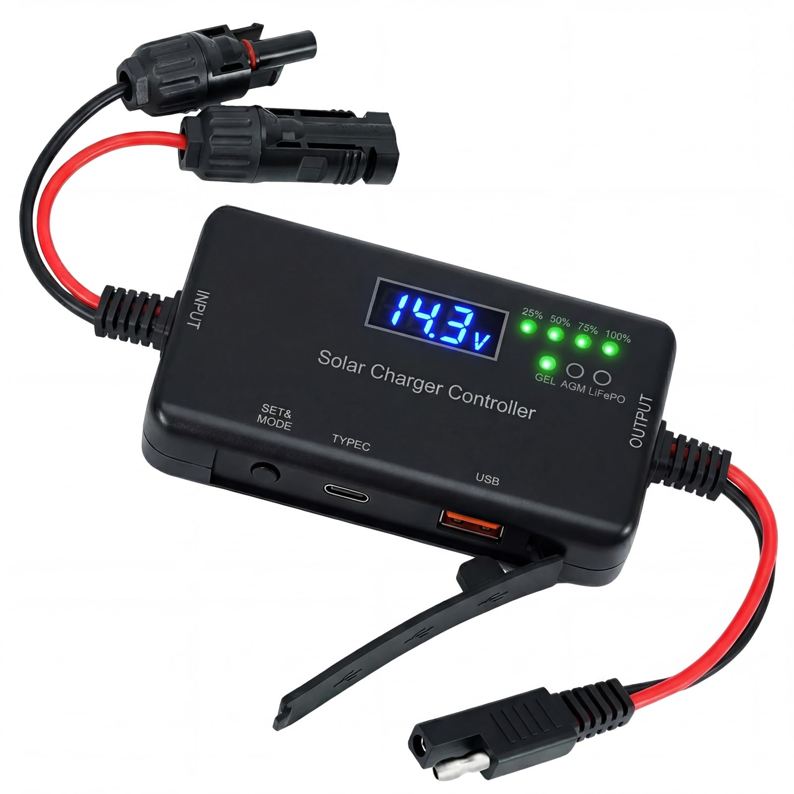 Régulateur PWM 12V 20A panneau solaire écran LCD avec port USB Type-C LiFePO4 AGM