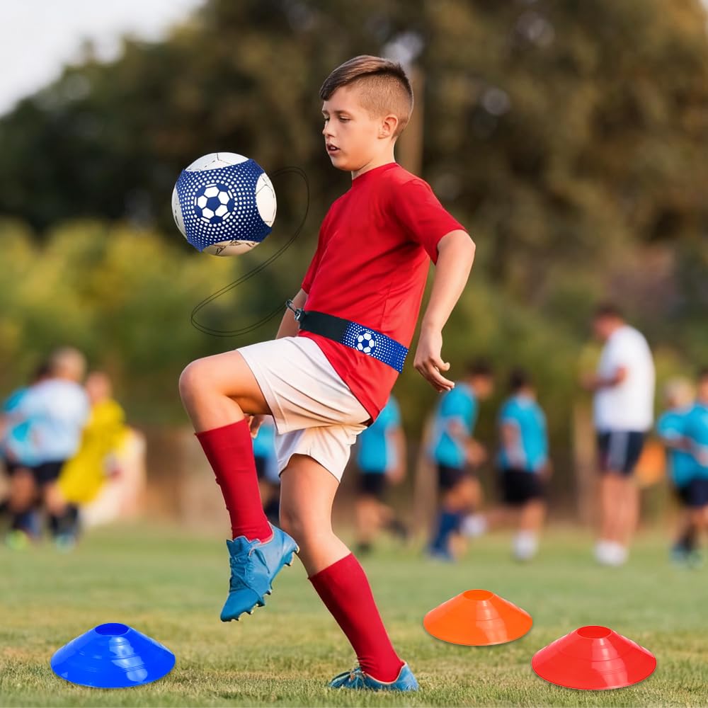 Cintura da Allenamento da Calcio con 10 Pz Coni da Allenamento,Set di Attrezzatura da Allenamenti da Calcio con Tasca a Rete per Bambini e Adulti, Pratica Efficace di Tiro e Passaggio