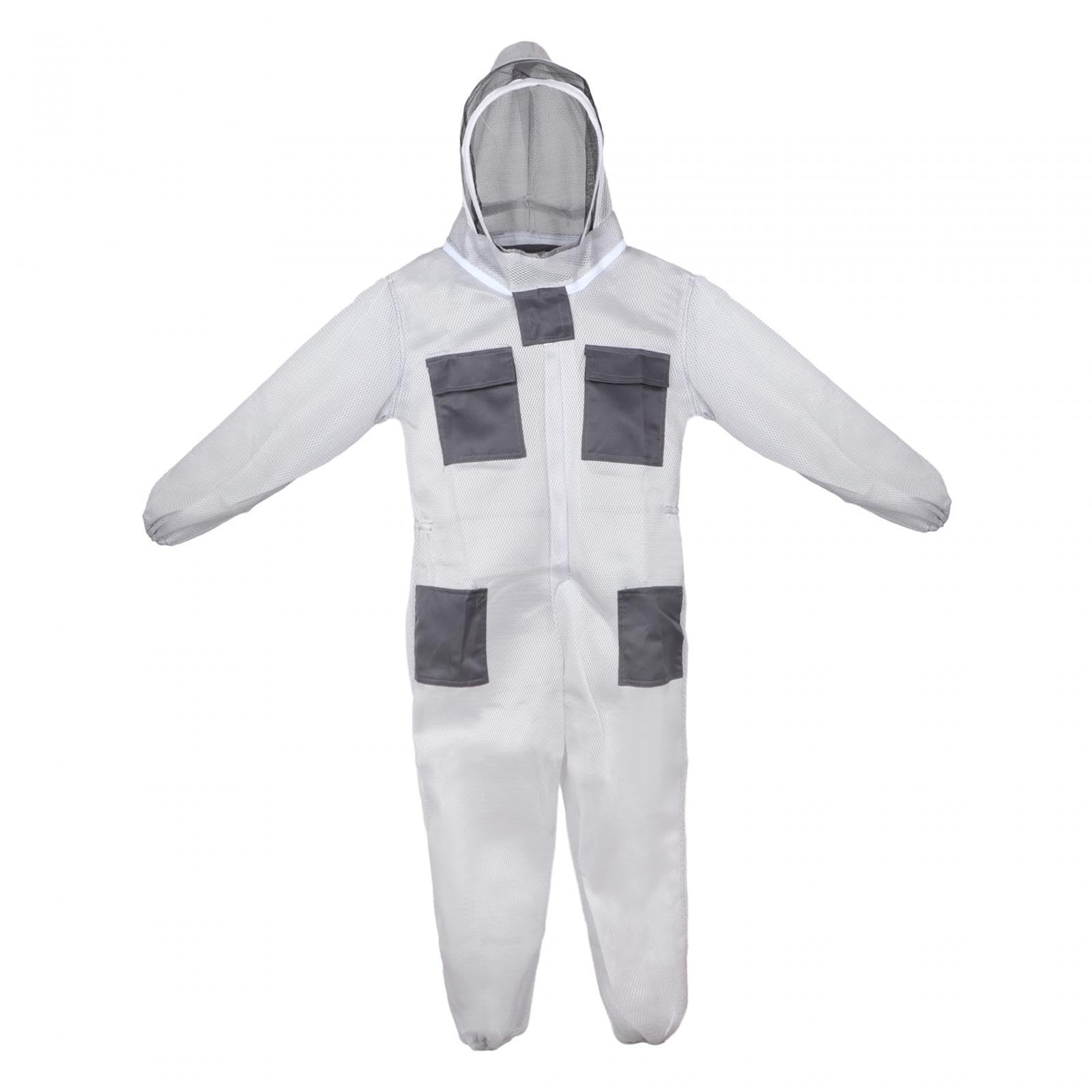 Fenteer Traje de Apicultura Ventilado para Apicultor, Ropa Protectora Gris, Traje de Apicultor Ventilado de Manga Larga, Traje de Apicultor Ventilado, XXL 176 a 185cm