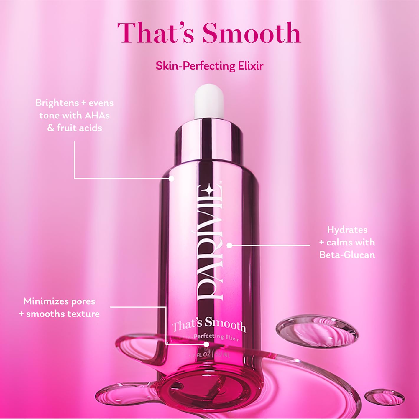 Parivie That’s Smooth Skin-Perfecting Elixir – Lightweight Brightening Essence with AHA Fruit Acids, Beta Glucan & Arginine – Visibly Brightens and Smooths Skin Tone – 1.7 fl oz - Image 4