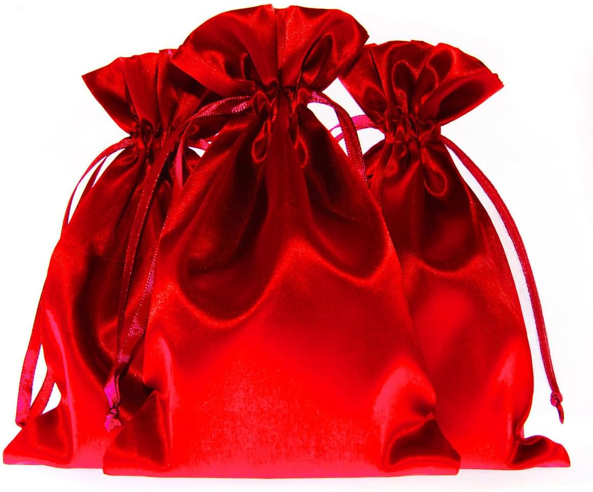 6" x 9" Red Satin Gift Bags, Jewelry Bags, Wedding Favor Drawstring Baby Shower Christmas 50 per Pack