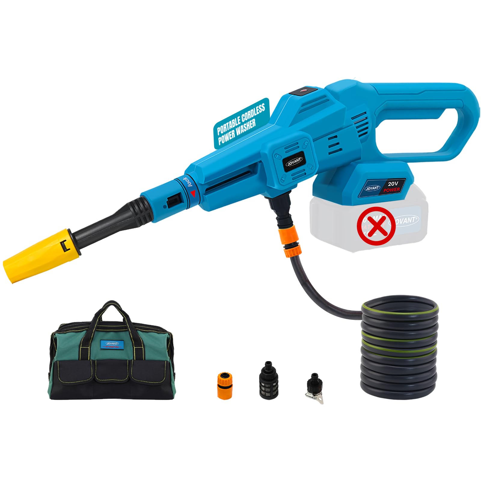 Cordless Pressure Washer, Portable Power Cleaner, 750PSI High Pressure Water, 3 Speed, 6-in-1 Nozzle Handheld Pressure Washer for Car, Home, Garden Cleaning (No Battery)