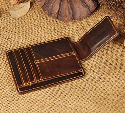 Image of Le'aokuu Genuine Leather Magnet Money Clip Credit Card Case Holder Slim Wallet