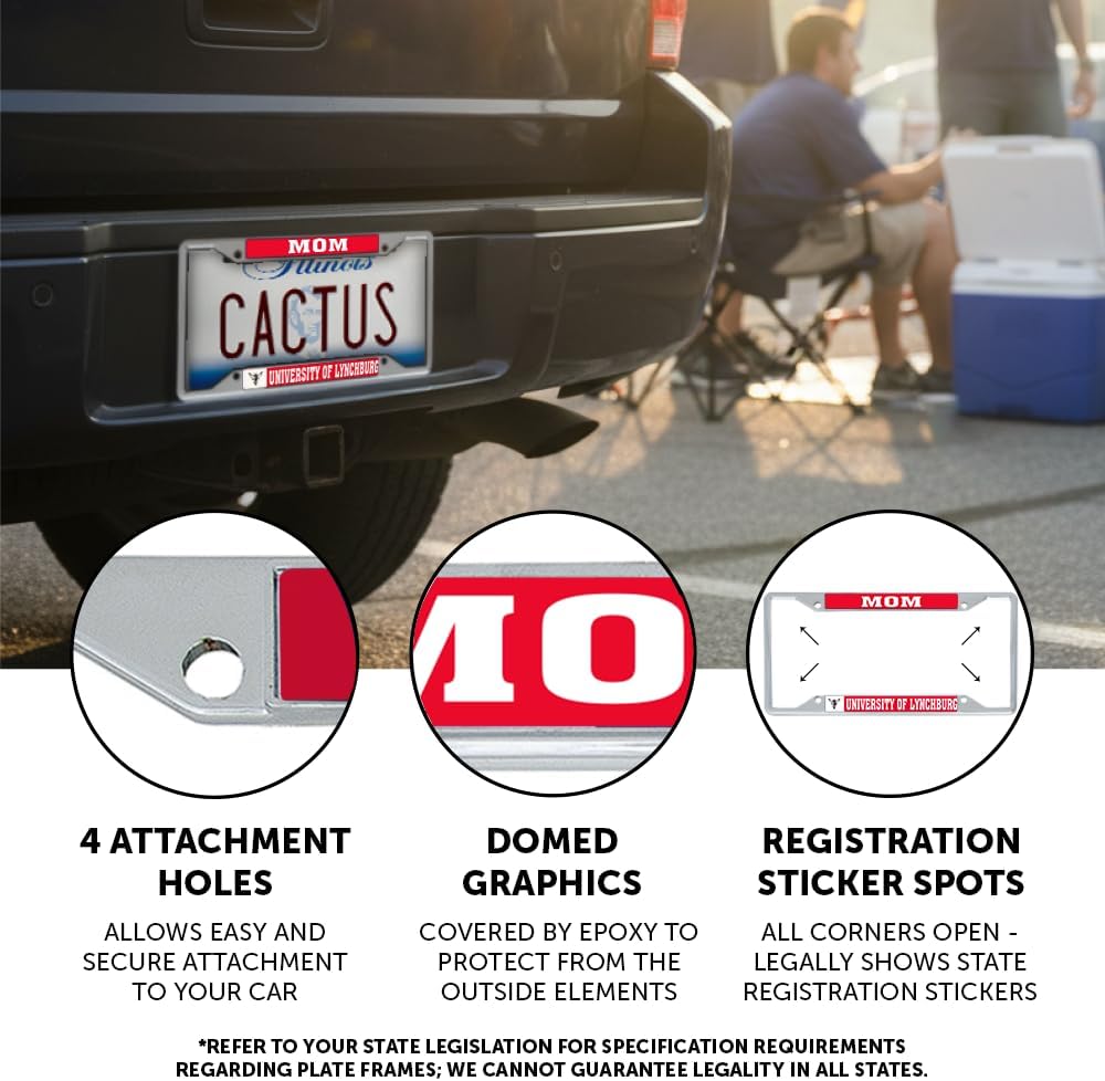 Desert Cactus University of Lynchburg License Plate Frame Metal Car Tag Holder for Front or Back of Car Officially Licensed (Mom)