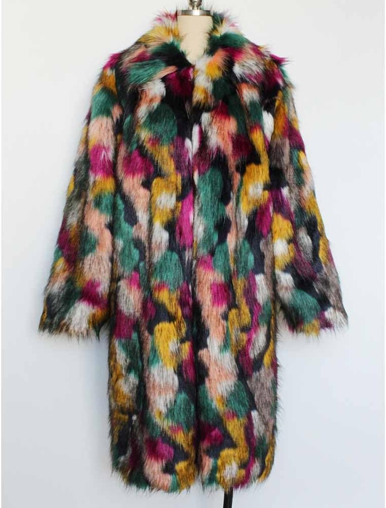 XYGJZ Mens Winter Faux Fur Long Coat Warm Colorful Trench Coat