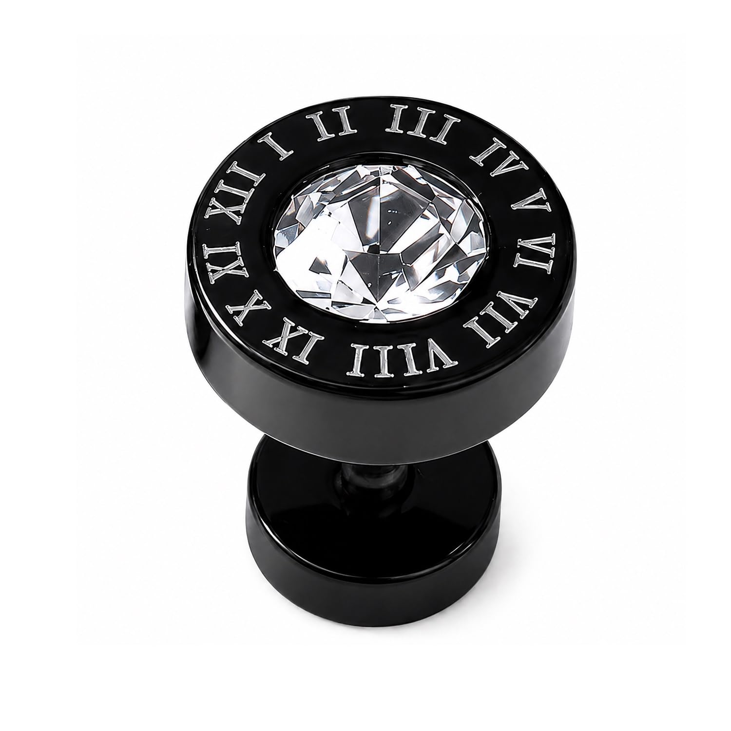 Black Roman Numeral Zircon Stud Luxury Round Crystal Ear Stud For Casual Party-picture-32