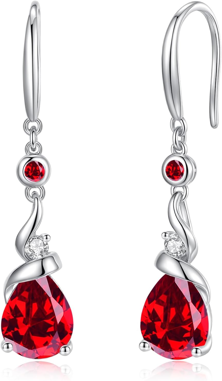 FANCIME Women Drop Earrings 925 Sterling Silver with Pear Gemstone Dangle Birthstone Earring Fine Jewelry Birthday Gifts for Women