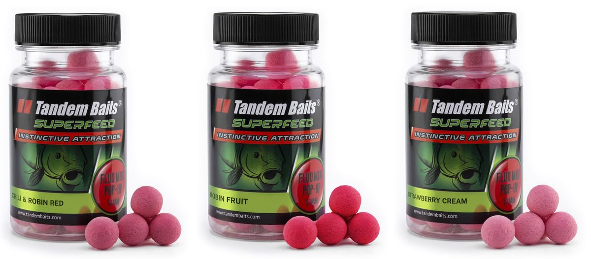 Tandem SuperFeed Fluo Mini Pop-Up Flavor Mix Robin Red - Set of 3 Carp Fishing Pop-Ups, Hookbaits - 12mm, 30g — image 1