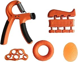 مجموعة تمارين تقوية اليد (5 قطع) قبضة يد قابلة للتعديل، تمرين اليد، احزمة مقاومة للاصابع، كرة بيض ضغط، حلقة قبضة اليد، برتقالي