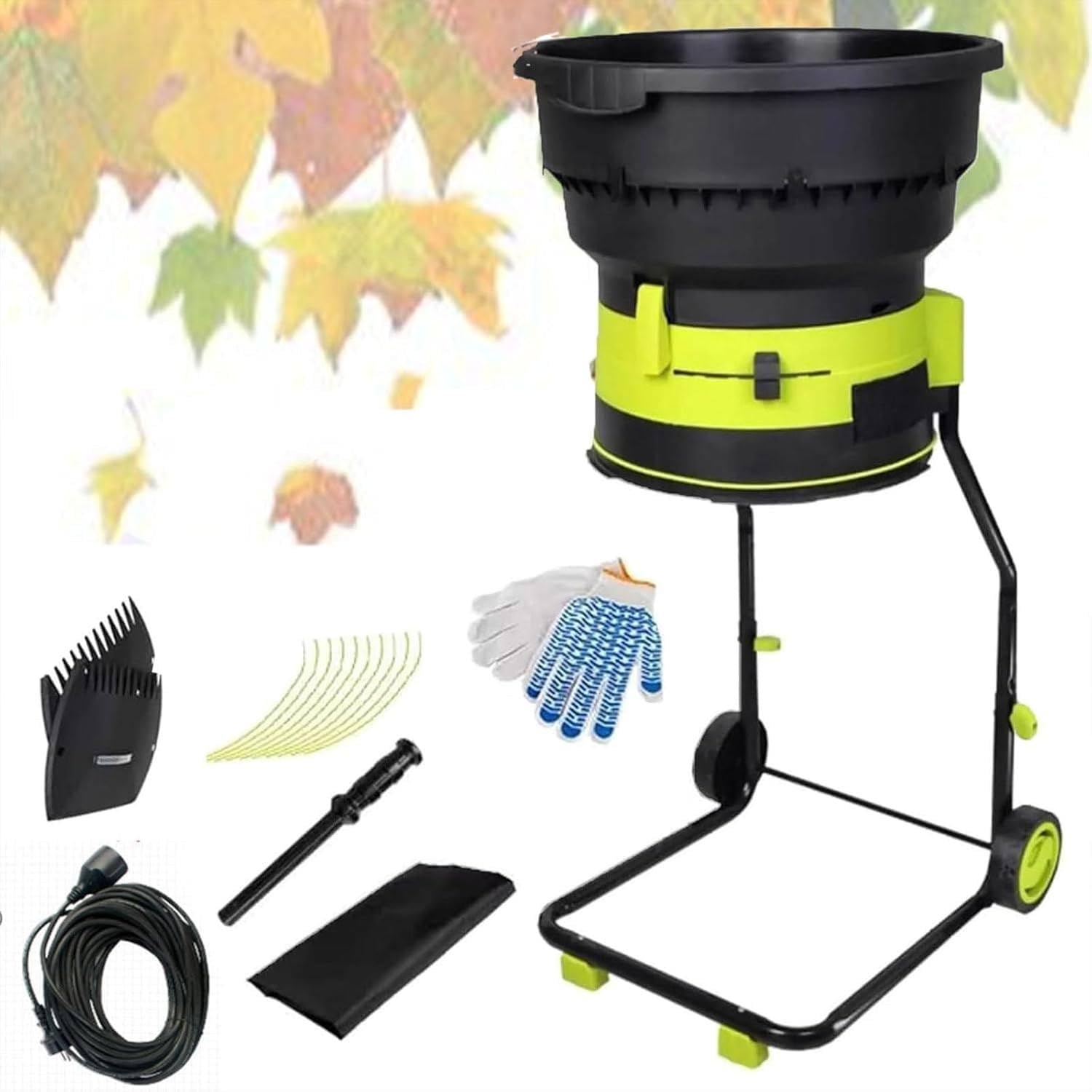 Trituradora de Hojas eléctrica para jardín, trituradora eléctrica sin Cuchillas, con Ruedas y Bolsa de Almacenamiento, 8000 RPM máx., para Agujas de Pino, Paja y restos de jardín 20MPowerCord