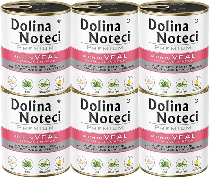 Dolina Noteci Premium – Gluten-Free Wet Dog Food 800g – High Meat Content – Natural Meal for Adult Dogs – No Artificial Additives – Omega 3 & 6 (Veal With Green Peas, 6x800g)
