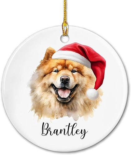 Adorno único de cerámica blanca Chow Chow para Navidad 2024, adorno de Navidad con nombre personalizado Chow Chow, divertido adorno de cerámica de