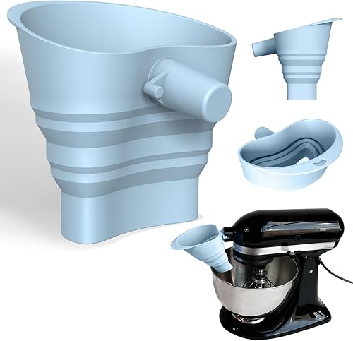 Flour Funnel for KitchenAid Mixer, Mess-Free Baking Accessory, Food Grade Silicone Foldable Funnel for 4.5-5 Qt Tilt Head Stand Mixers, Dishwasher Safe, Easy Clean (Blue)