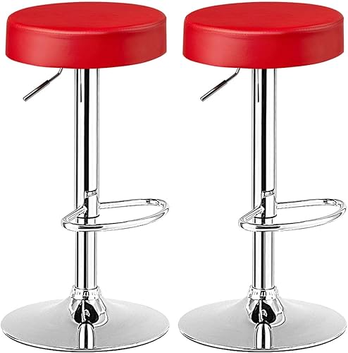 Miniatura 33 de COSTWAY Juego de 4 taburetes de bar, modernos taburetes de bar redondos giratorios sin espalda, silla de bar de piel sintética sin brazos con altura