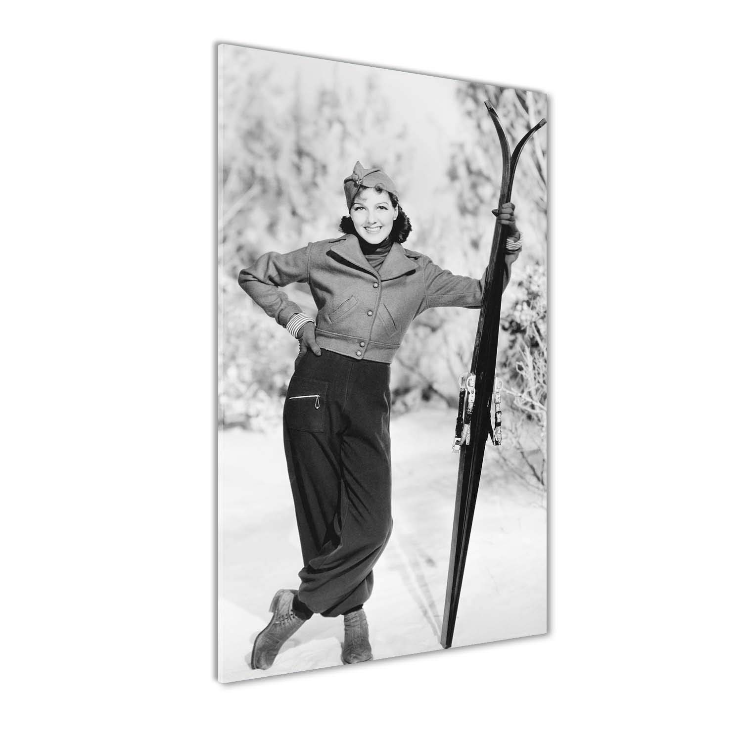 Déco mural derrière le plastique 60x120 cm - Ambiance chalet chic avec femme aux skis