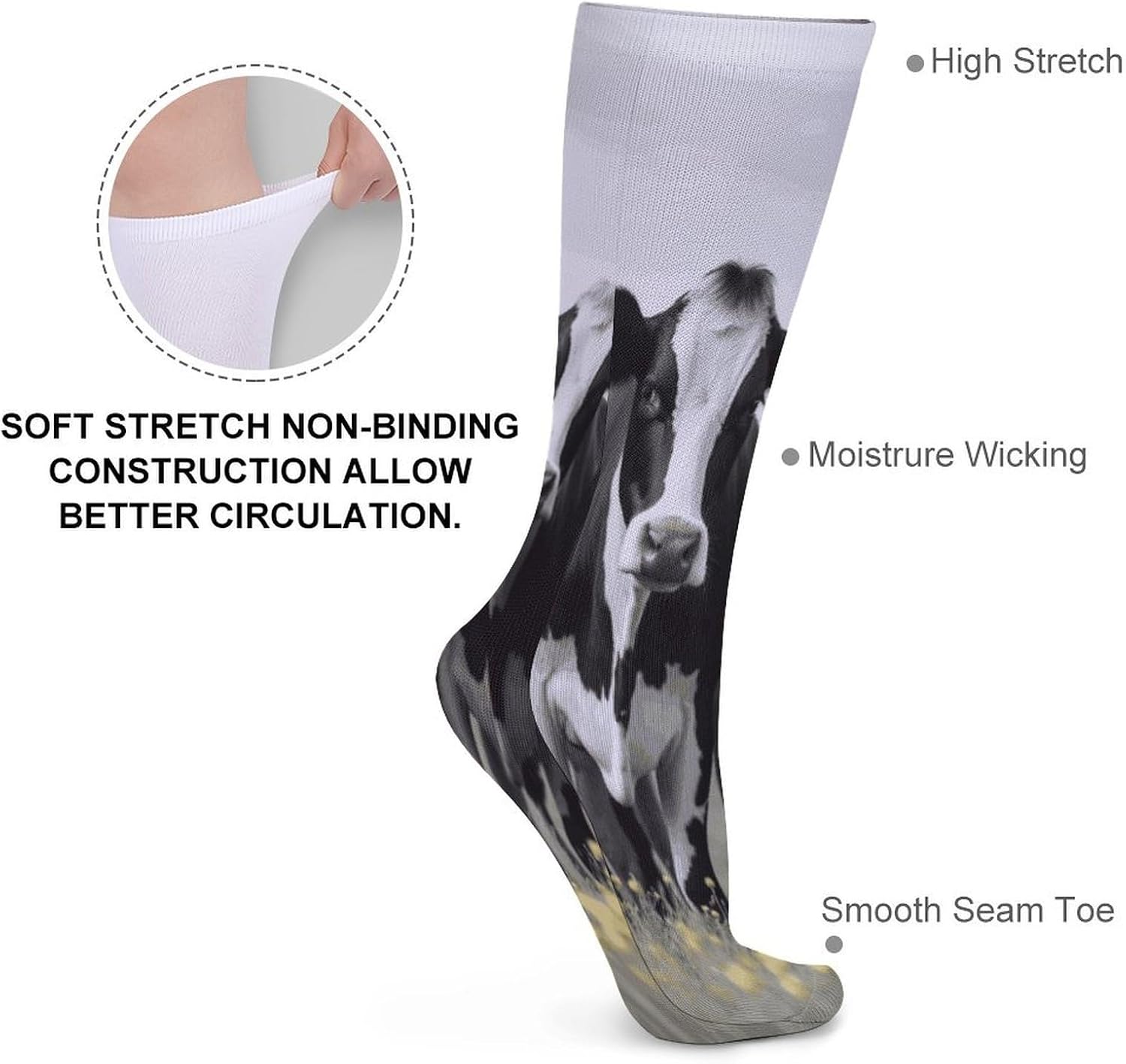 Black White Cows Crew Socks Soft Thermal Socks | Socks for Men Women-Casual Wicking,High Stocking for Sports Running-Long Thin Tube Sports Breathable