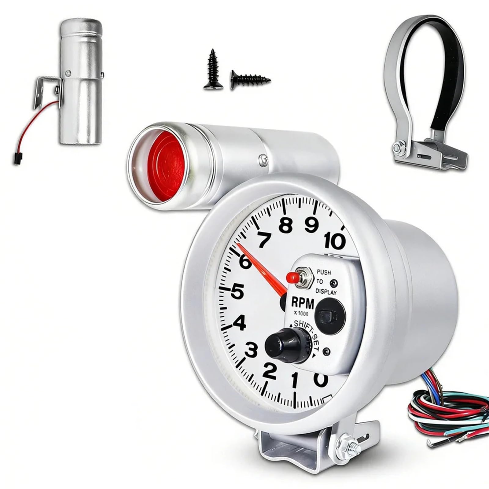 Contagiri digitale, Contagiri LED 10000 Giri/min 5 Pollici 127 Mm 12 V Per Auto Con Funzione Di Allarme – Parte Modifica Del Quadro Strumenti Universale per tornio a ruote motrici(Silver)