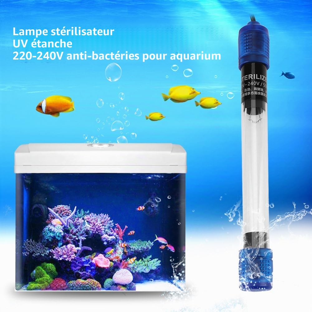 Stérilisateur UV Aquarium, 13W Lampe UV Submersible Lumière de Destruction d'algues Imperméable pour Purifier l'eau des Aquariums, Bassins,Bocal à Poissons Décoration Pour Réservoir Aquarium