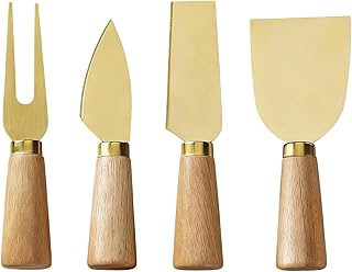 Stainless Steel Cheese Knife Set with wood Handle,Professional Cheese Slicer, Spreader & Fork for Charcuterie Boards, Cheese Platters, Kitchen & Entertaining, Christmas Gift for Women & Men (4)