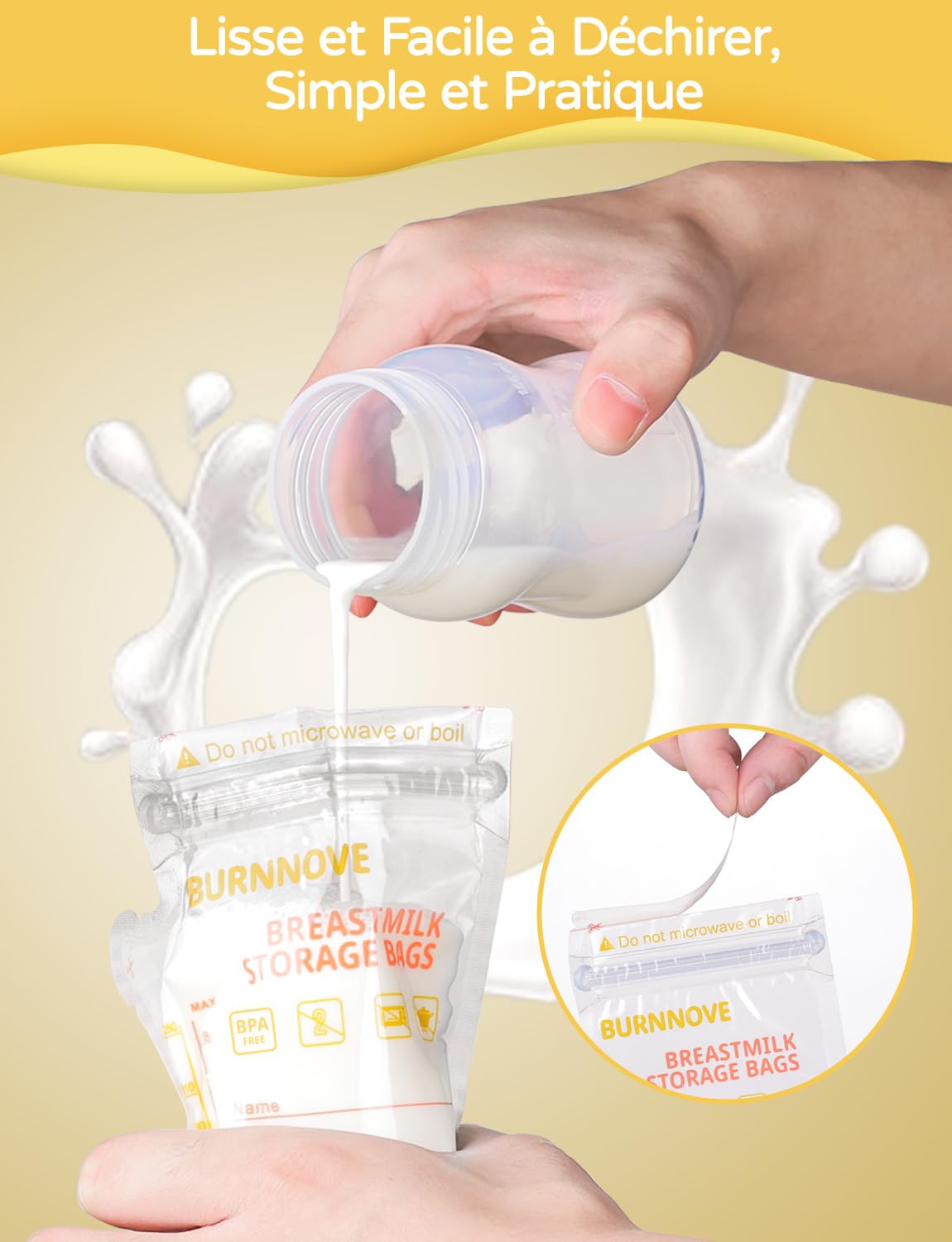 BURNNOVE Sachet Conservation Lait Maternelle 250ml Lot de 130 Sac Congelation Lait Maternelle sans BPA Pré-stérilisés Sac de Stockage avec Double Glissière de Sécurité Bec Verseur