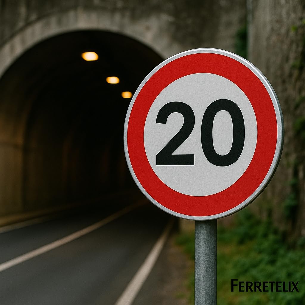 FERRETELIX Señal Tráfico Metalica Homologada Tipo MOPU 60 cm Reflectante Nivel 1 Velocidad máxima 20 R-301