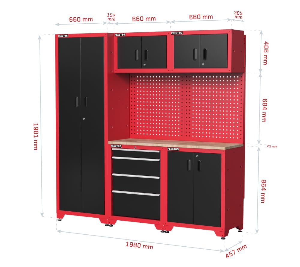 Werkstatteinrichtung Juno 2 1980x457x1981 mm Rot/Schwarz Werkbank