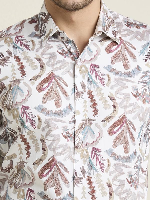 Image of MARK & ALBERT Men's Printed Full Sleeves Regular Fit Shirt Blue | 100% Cotton Stretchable Fabric