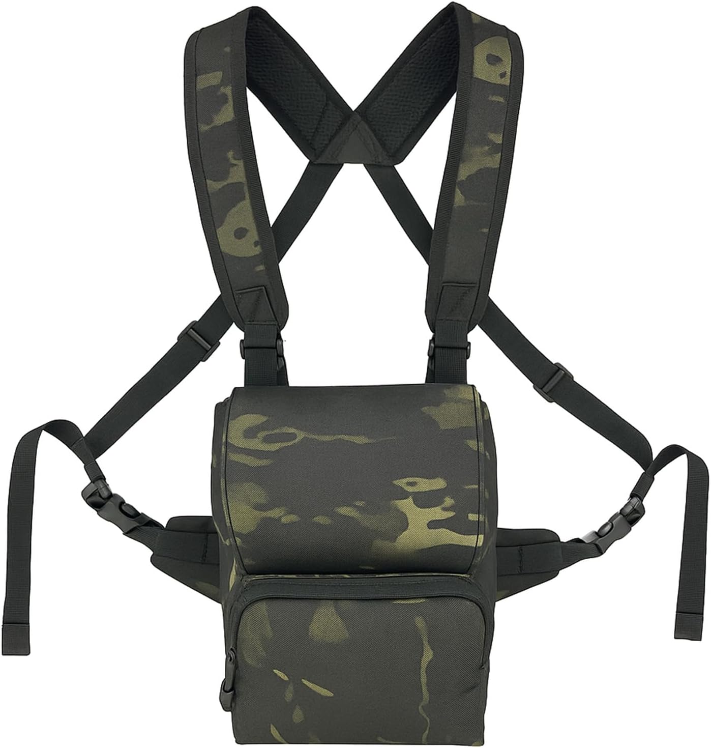 Tactical Binocular Harness Chest Pack, Bino Case Waterproof MOLLE Strap System, Rangefinder Pouch with Magnetic Closure, Camouflage